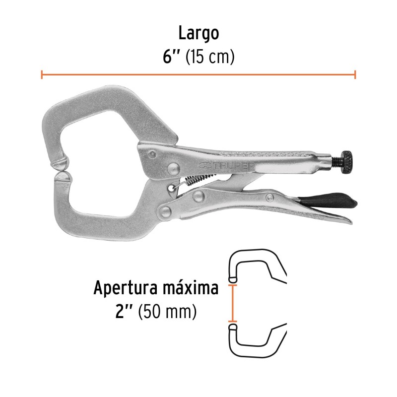 Pinza de presión 6" tipo "C" con mordaza fija. Truper