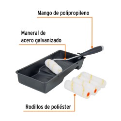 Kit de rodillo para pintar. 4" (maneral. charola y felpa)