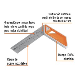 Escuadra 6" para carpintero con mango 100% de aluminio