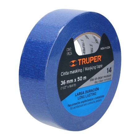 Cinta masking tape azul de 1.1.2" x 50 m para pintor. Truper