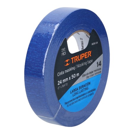 Cinta masking tape azul de 1" x 50 m para pintor. Truper