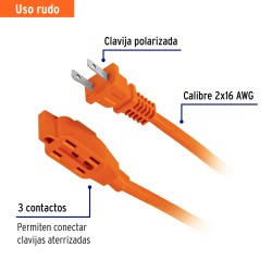 Extensión eléctrica de uso rudo 20 m 2x16 AWG. Volteck