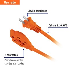 Extensión eléctrica de uso rudo 15 m 2x16 AWG. Volteck