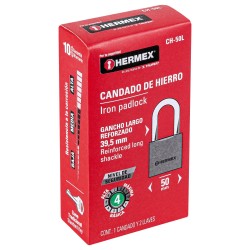 Candado de hierro 50 mm gancho largo en caja